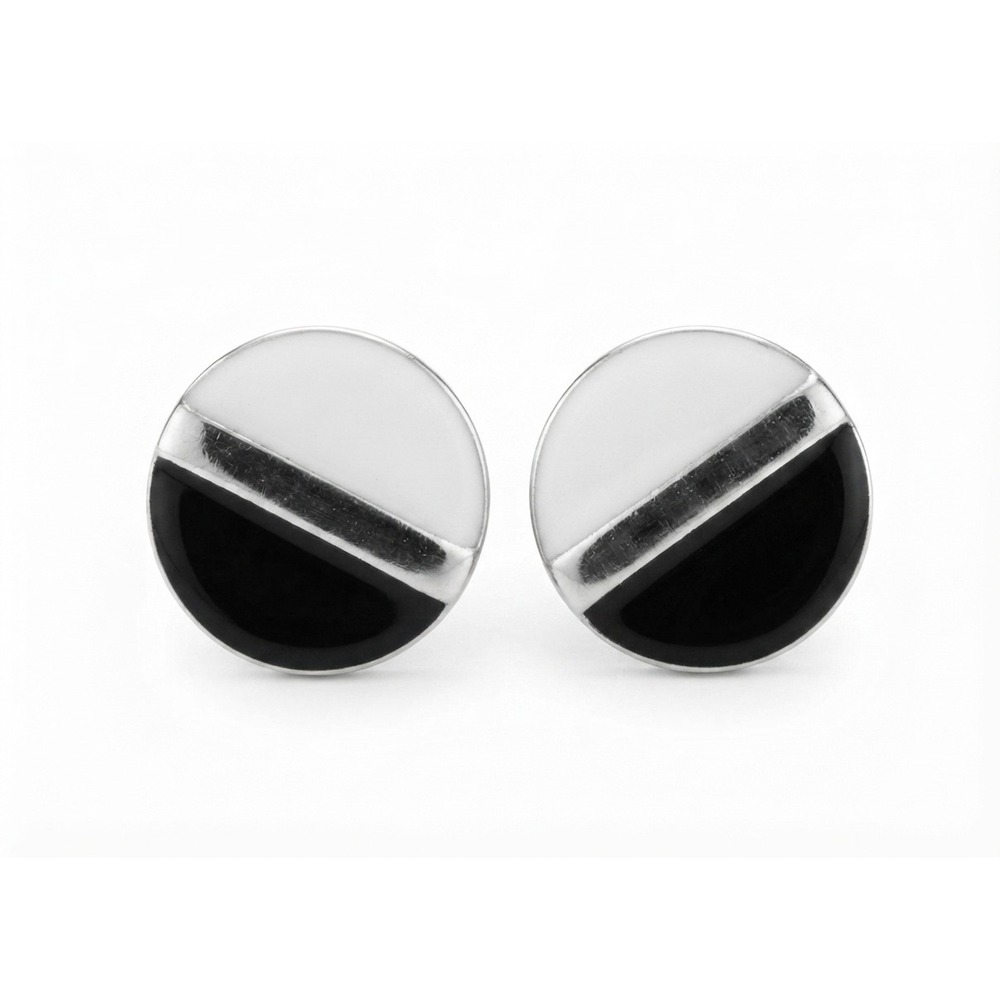 Michael Kors MK Black White Silver Stainless Steel Stud Earrings Whimsigoth‎